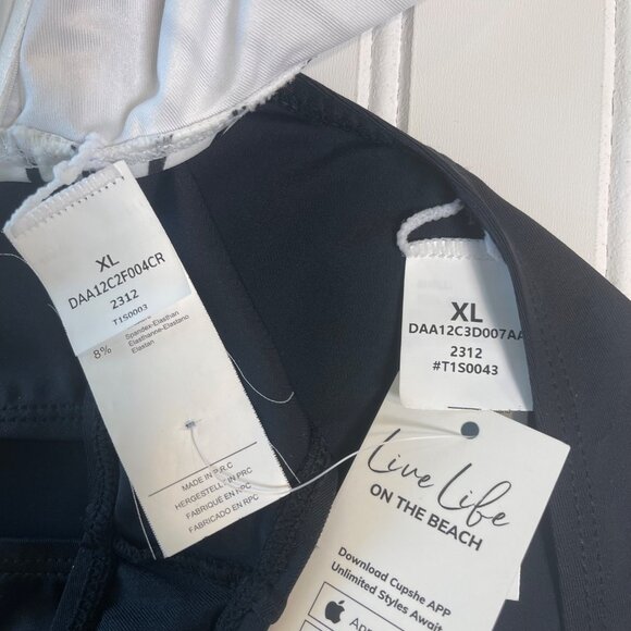 Cupshe Bikini NWT Women XL Black White Striped Twist Front Tie Back High Waist - Picture 5 of 7